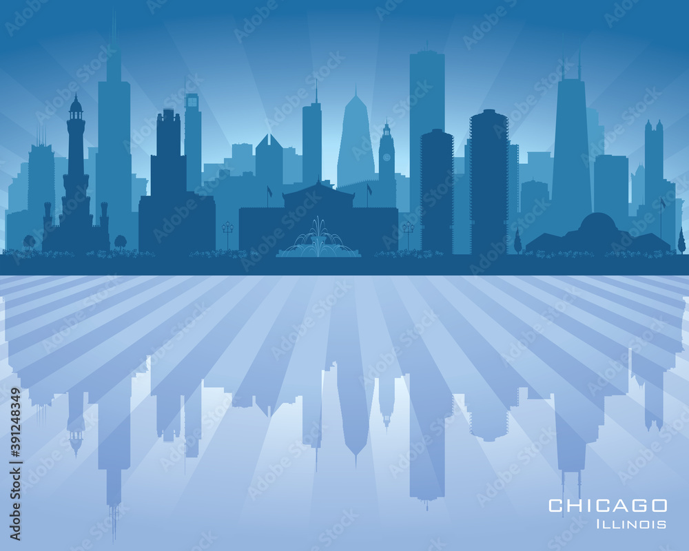 Chicago Illinois city skyline vector silhouette