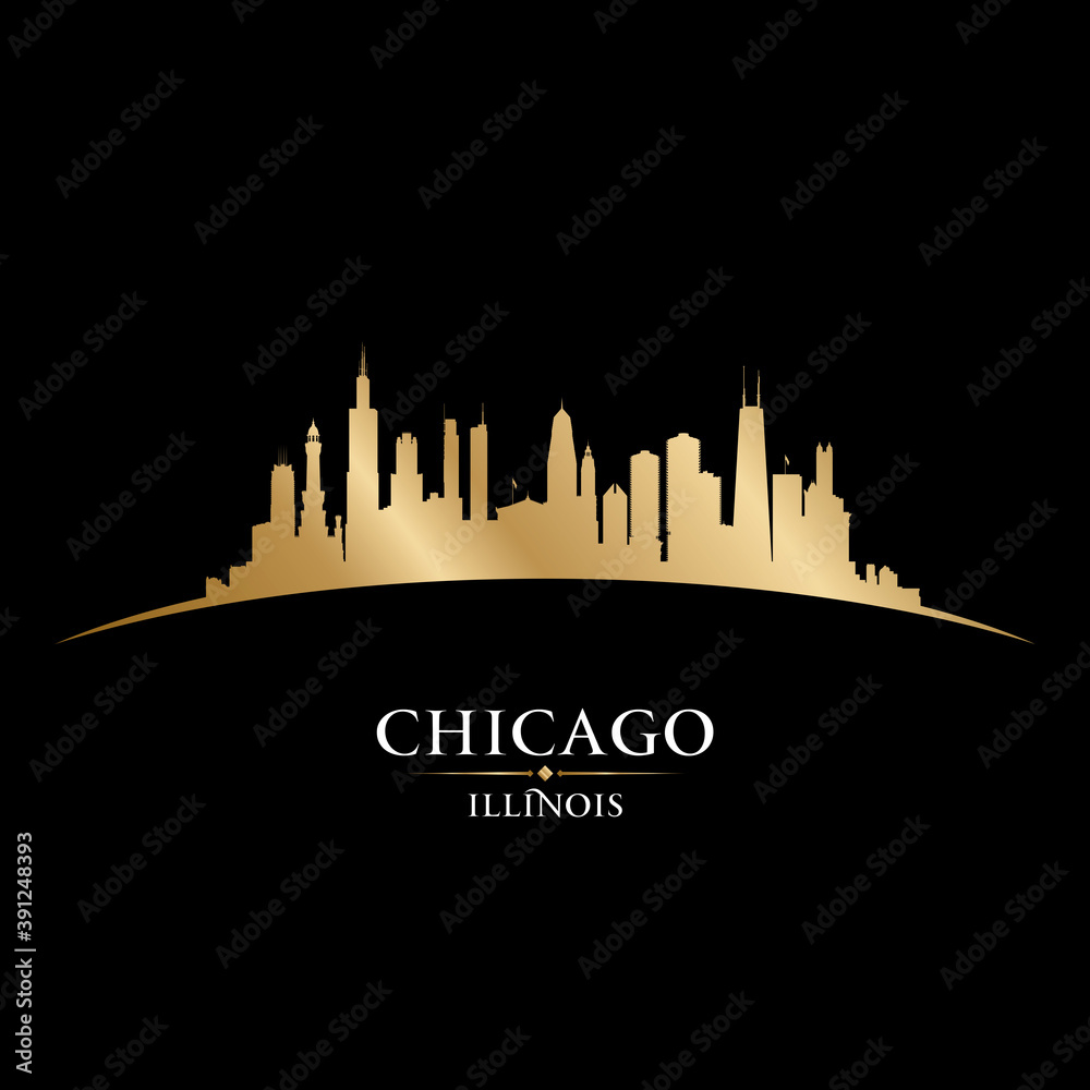 Chicago Illinois city silhouette black background