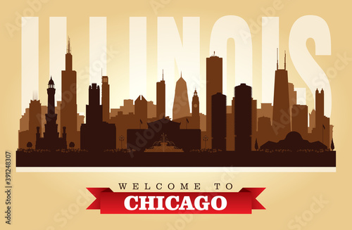Chicago Illinois city skyline vector silhouette
