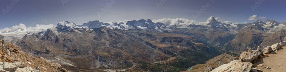 Breathtaking Wallis Alps scenic view from Unterrothorn near Zermatt, Wallis, Switzerland, Europe