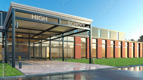 High school entrance facade. 3d illustration