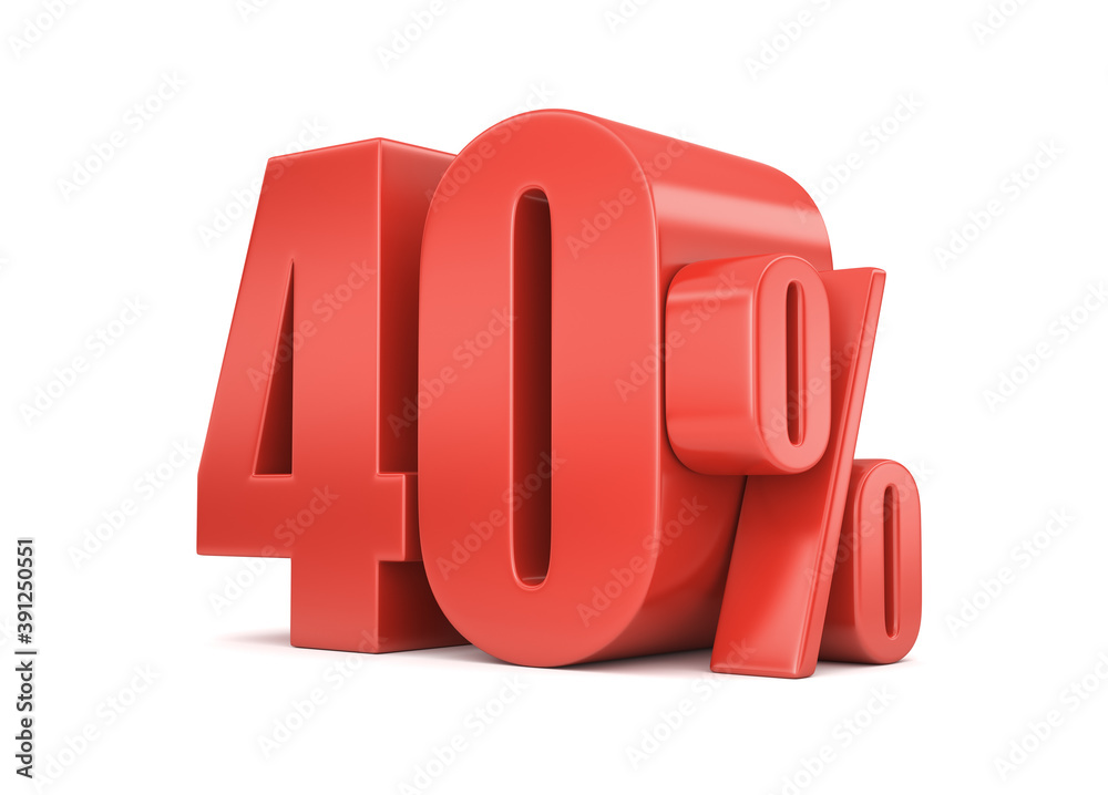 40% off on sale. Forty percent red isolated on white background. 3d rendering. Illustration for advertising. 40% off on sale. Forty percent red isolated on white background. 3d rendering. Illustration for advertising.