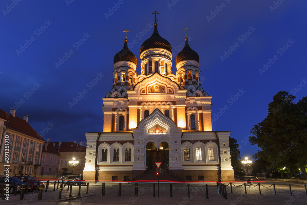 Night view of of Alexander Nevsky Cathedral, Tallinn, Estonia