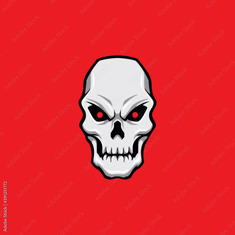 skull head with angry expression isolated in red background