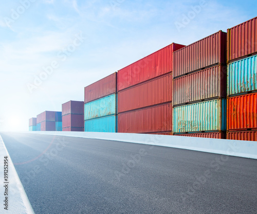 Containers on the wharf. International shipping logistics.