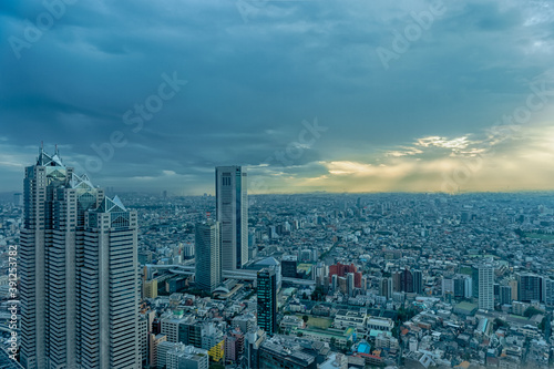 東京都新宿区西新宿にある東京都庁から見た夕方の東京の都市景観
