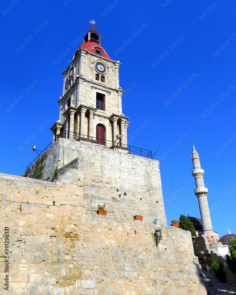 Roloi Clock Tower, Old Town of Rhodes, Rhodes, Greece
