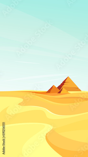 Pyramids in desert. Beautiful landscape in vertical orientation.