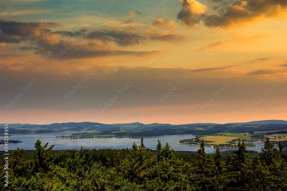 Panorama of Lipno lake. South Bohemian region.Czechia.