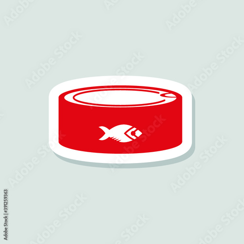 fish tin sticker on gray background, vector symbol