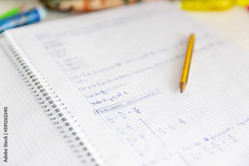 Close up of math notebook of child´s homework Close up of math notebook of child´s homework