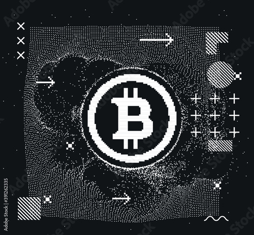 Abstract futuristic illustration with Cryptocurrency Bitcoin Symbol. Online payment technology, digital wallet, computer financial,digital blockchain, stock crypto trading and investment concept.