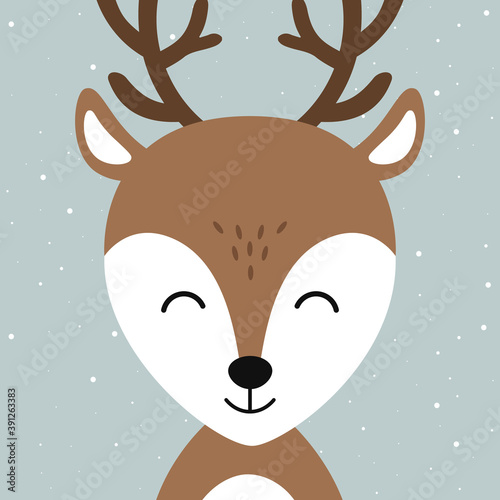 Christmas reindeer cute character vector snowy winter background