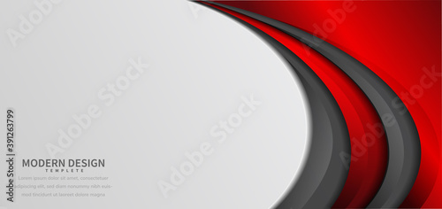 Abstract modern red and grey gradient curved on white background with copy space for text.