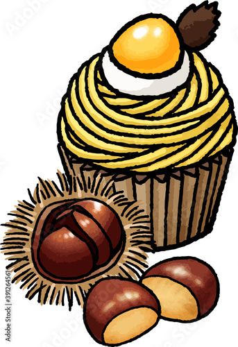 【食べ物イラスト素材】黄色いモンブランの手描きベクターイラスト