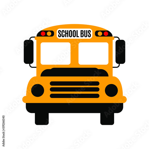 Yellow school bus, front view. Vector illustration with student transport. Back to school design, isolated element on white background