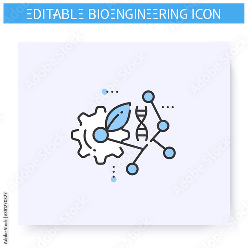 Biomaterial line icon. DNA sample. Genetically modified plant. Biomedical engineering, nanotechnology and medical science innovations concept. Isolated vector illustration. Editable stroke 