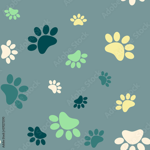 seamless pattern with dog feet, Seamless paw pattern with dark background, Pattern with dog paw