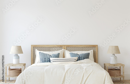 Coastal bedroom interior. 3d render. photo