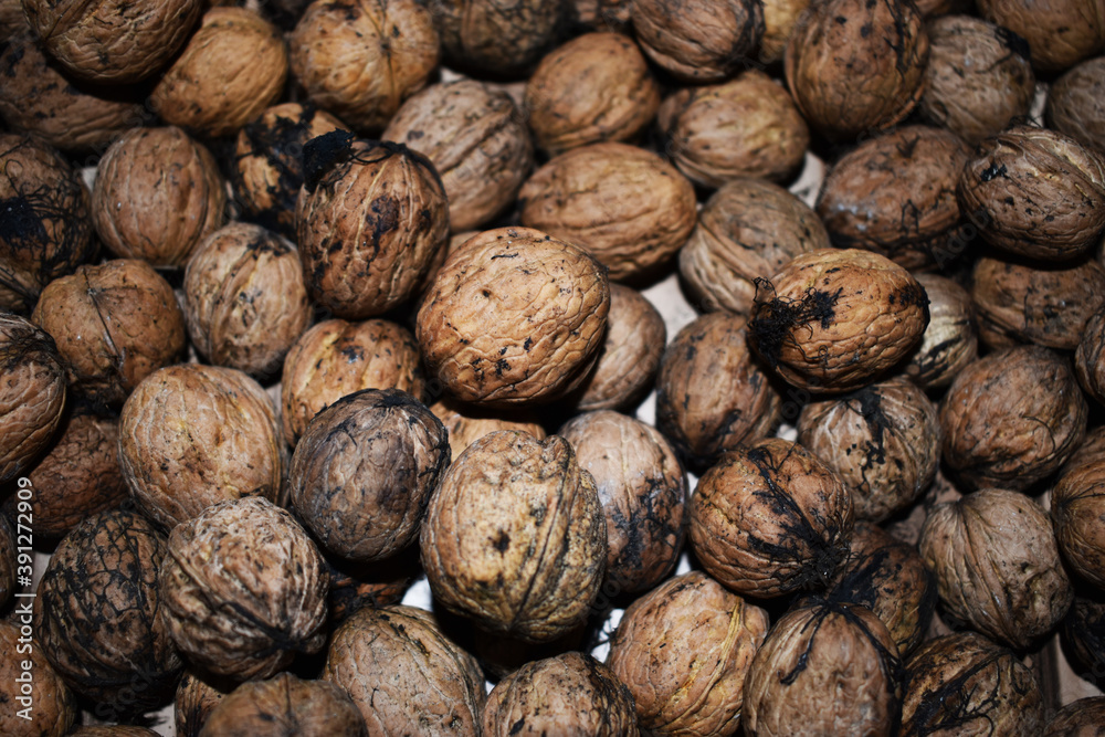 Walnuts background, natural brown color Walnuts background, natural brown color