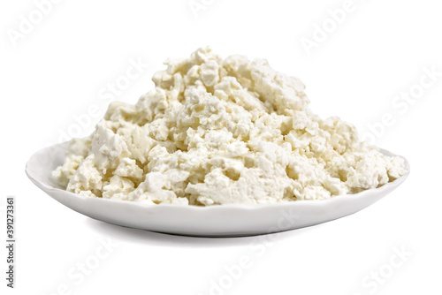 cottage cheese in white plate on white