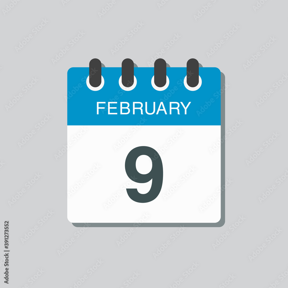 Icon day date 9 February, template calendar page Icon day date 9 February, template calendar page