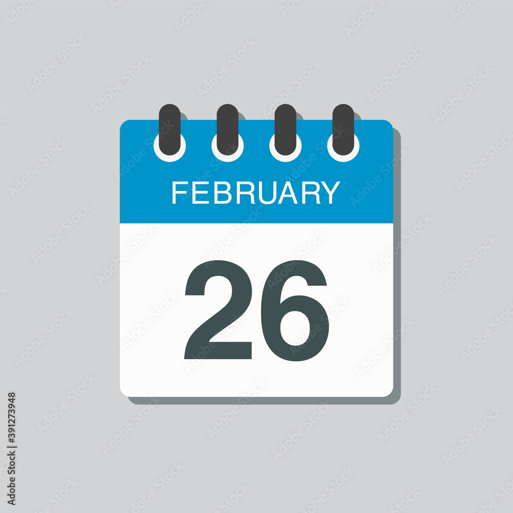 Icon day date 26 February, template calendar page Icon day date 26 February, template calendar page