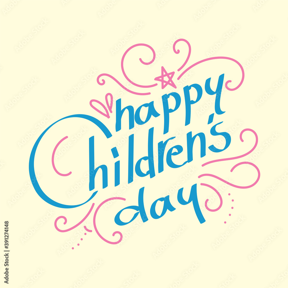 Happy Children's Day greeting card. Doodle letters on white background with child style.