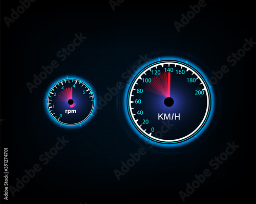 Concept car speedometer abstract blue illustration