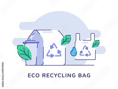 Eco recycling bag plastic food packaging white isolated background with flat outline style