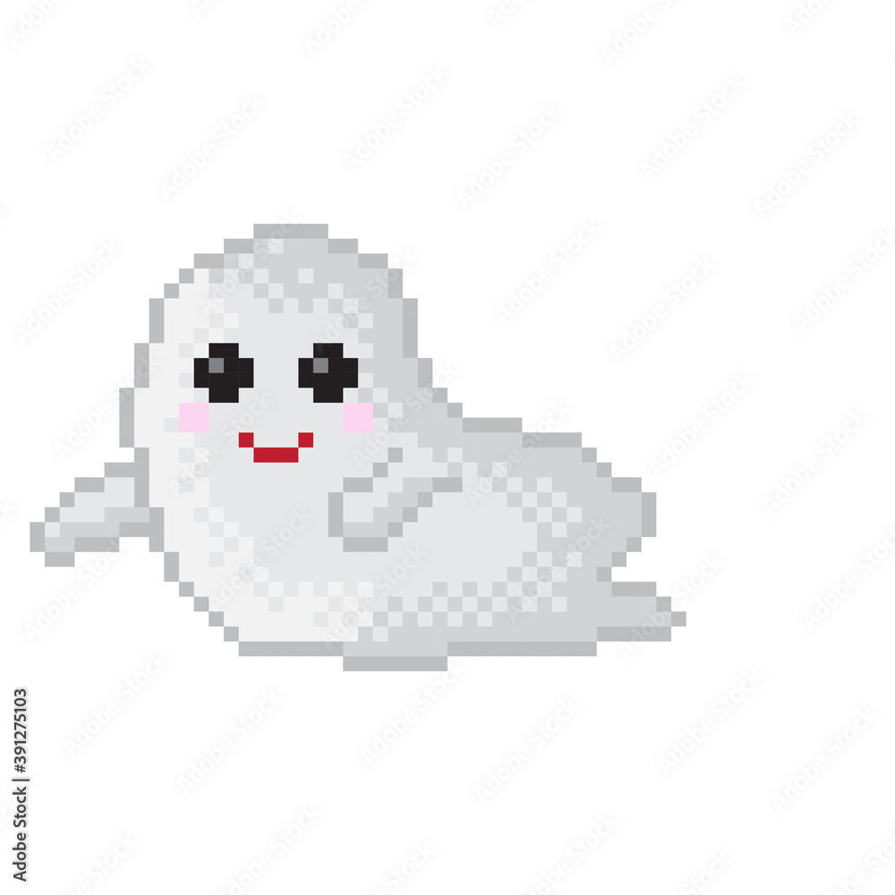 Ghost character pixel art. Vector illustration.