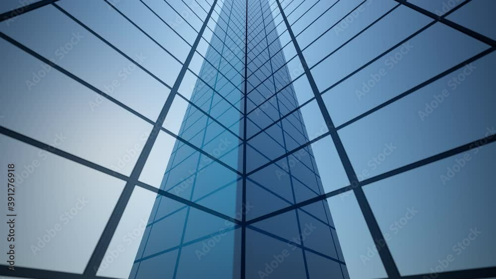 3d rendering of part of an abstract bright skyscraper with moving camera and seamless loop. Simple forms of buildings in daylight with reflections. 3d rendering of part of an abstract bright skyscraper with moving camera and seamless loop. Simple forms of buildings in daylight with reflections.