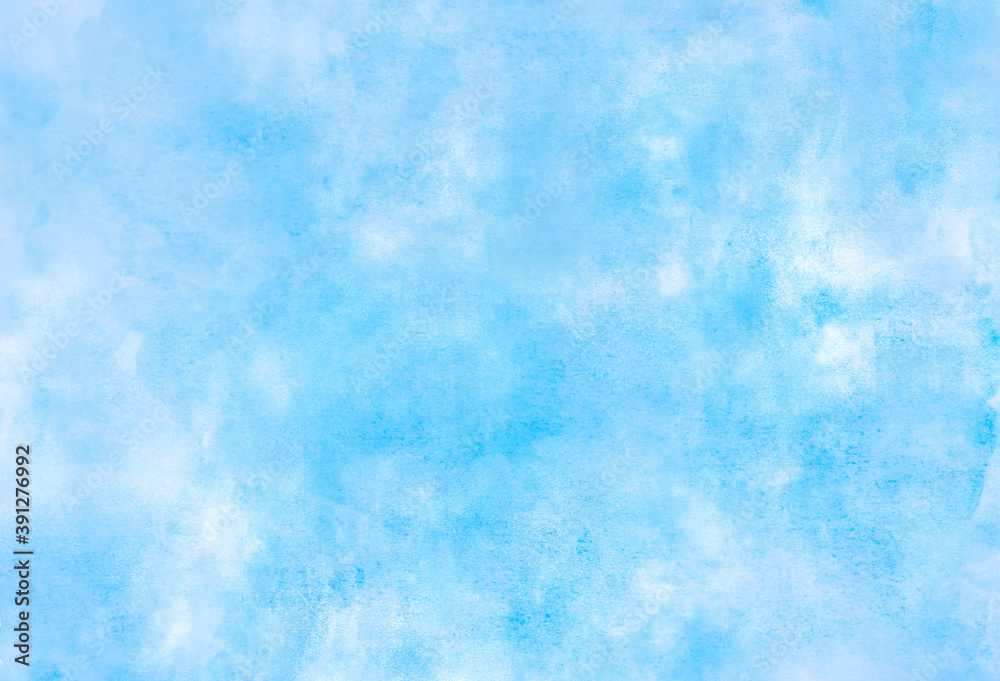 Watercolor illustration art abstract blue color texture background clouds and sky pattern.