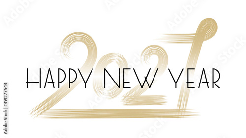 Happy new year 2021 numbers written in a golden brush isolated on a white background.