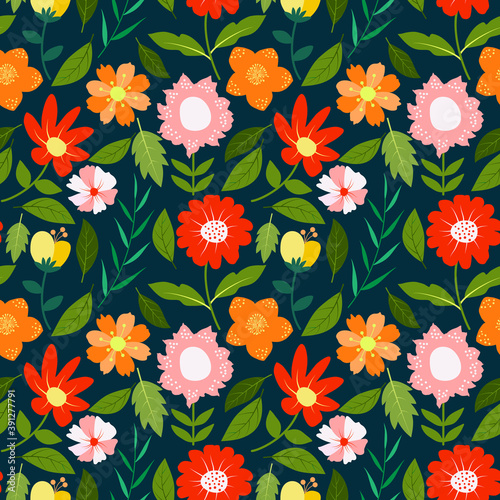 Seamless pattern with flowers, Floral pattern with colorful flowers, Flower pattern with dark background