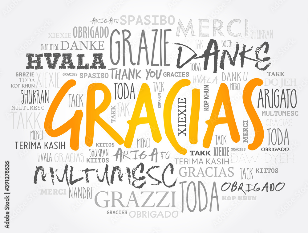 Gracias (Thank You in Spanish) word cloud concept Stock Illustration