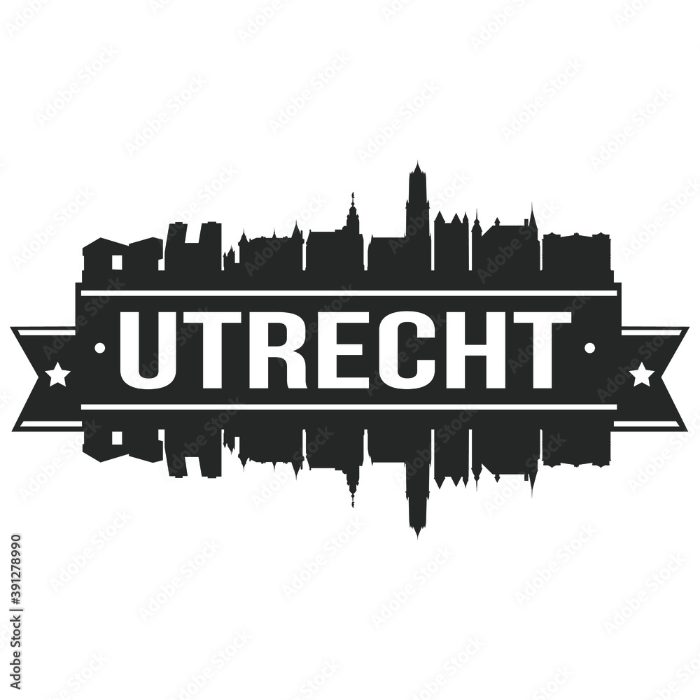 Utrecht Netherlands Skyline Silhouette City Vector Design Art Stencil.