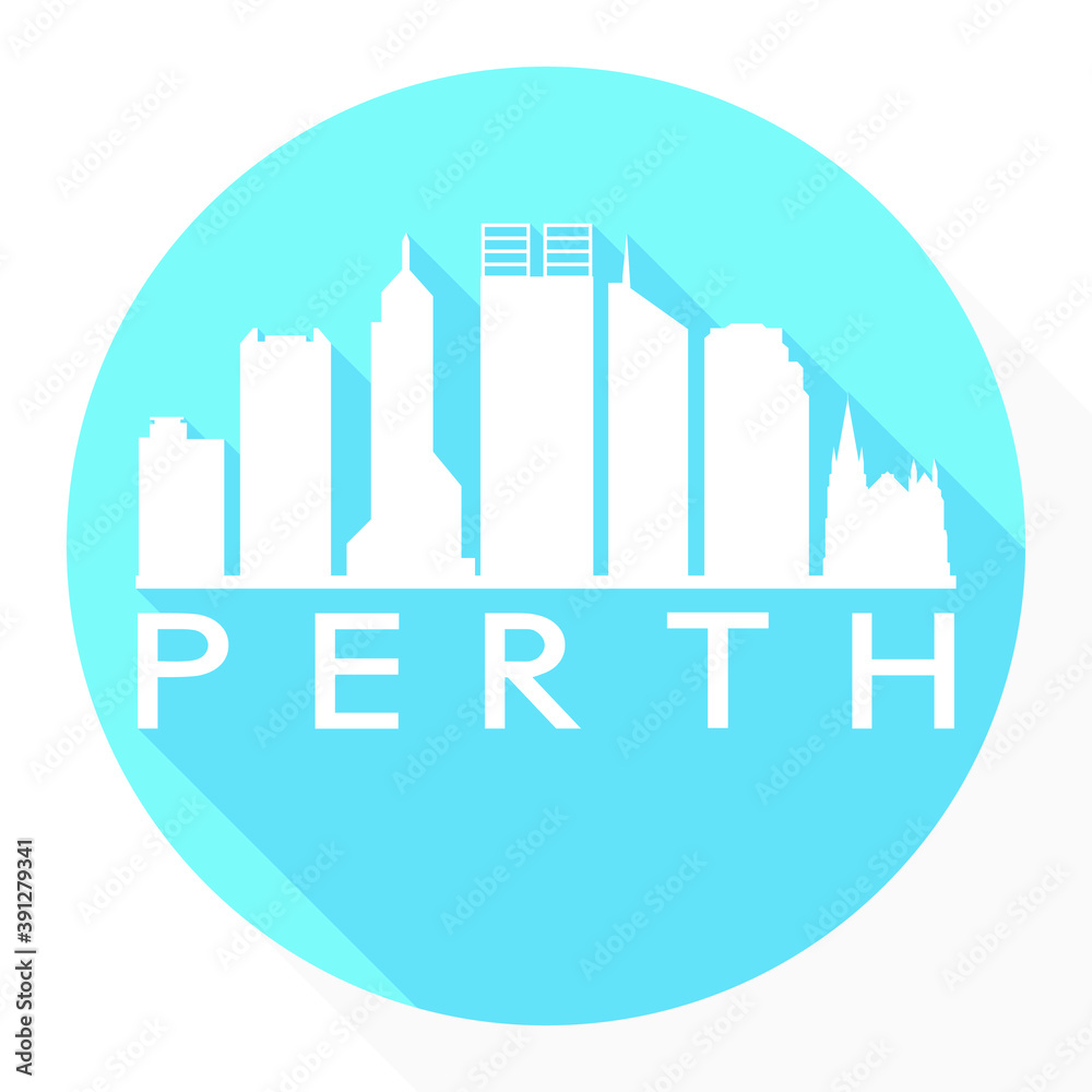 Perth Australia Flat Icon Skyline Silhouette Design City Vector Art Logo.