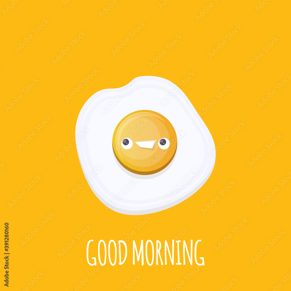 vector funny cartoon fried egg character isolated on orange background. funky smiling morning food fried egg. Good morning concept vector funny cartoon fried egg character isolated on orange background. funky smiling morning food fried egg. Good morning concept