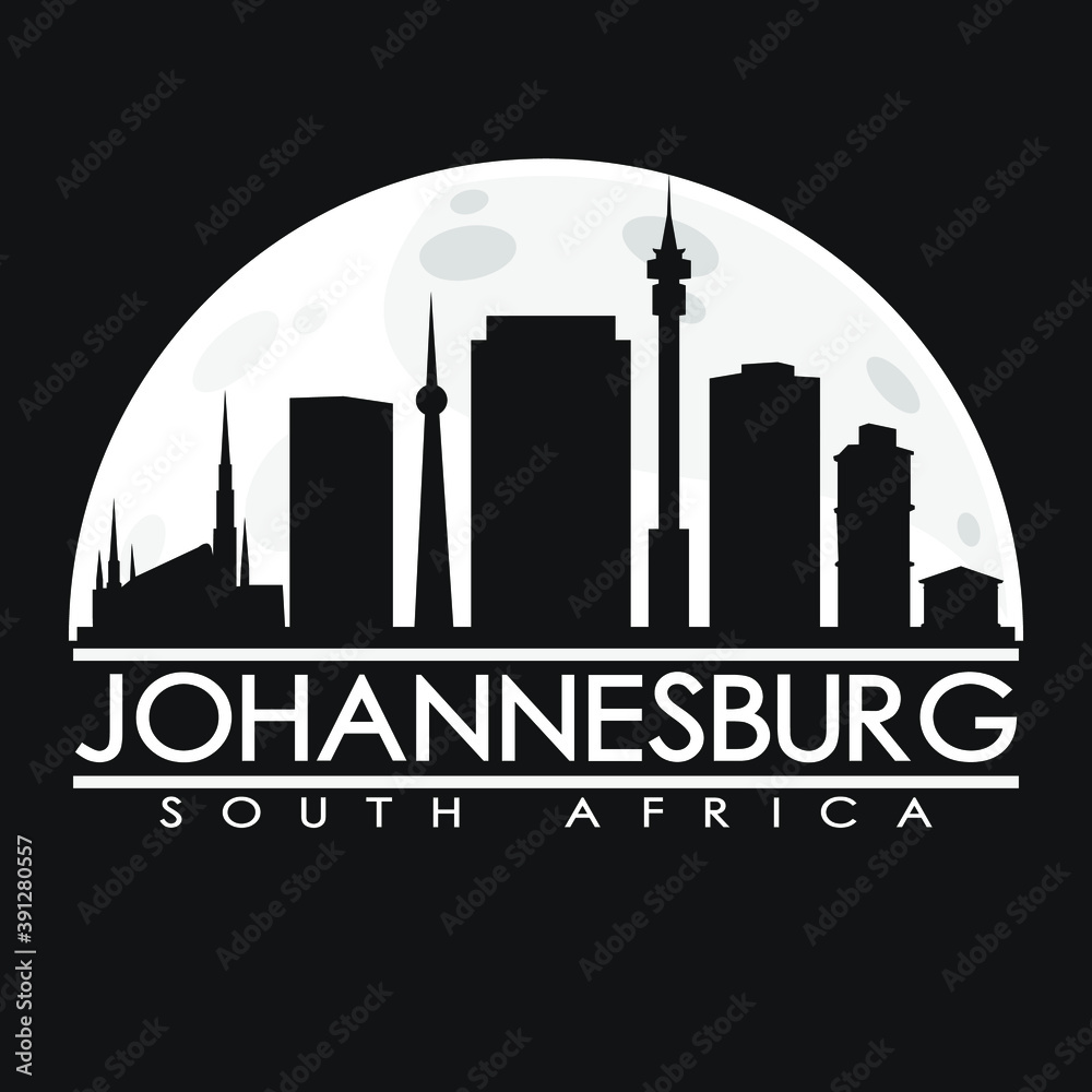 Johannesburg Full Moon Night Skyline Silhouette Design City Vector Art.