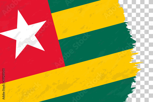 Horizontal Abstract Grunge Brushed Flag of Togo on Transparent Grid.