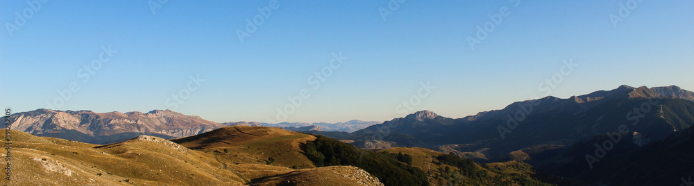 Banner from the mountain landscape on the mountain Bjelasnica. Magnificent landscape view. Panorama of Bjelasnica mountain.