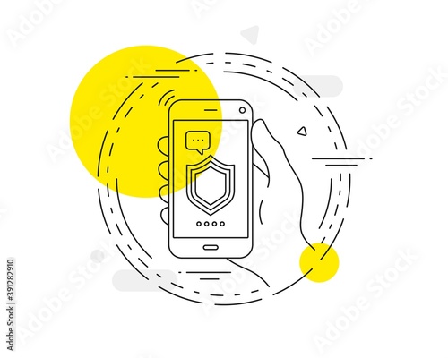 Shield line icon. Mobile phone vector button. Protection or Security sign. Defence or Guard symbol. Security line icon. Abstract concept badge. Vector photo