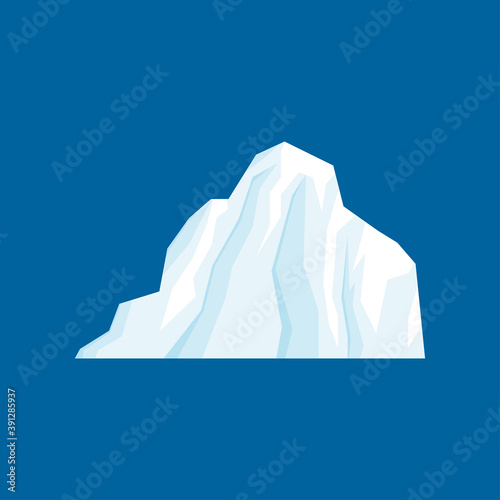 Iceberg vector illustration isolated on white background in a cartoon flat style. Antarctic and North Pole ice frozen mountain landscape. Large piece of freshwater blue ice