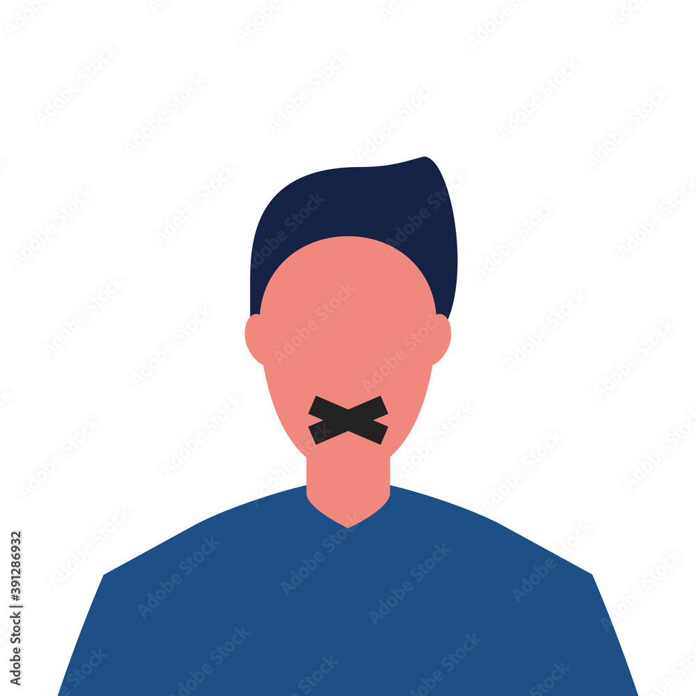 Duct tape mouth cartoon illustration. Clipart image. Stock Vector