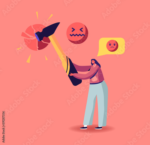 Social Network Harassment, Criticism or Bullying Concept. Aggressive Female Character Send Offensive Messages Online