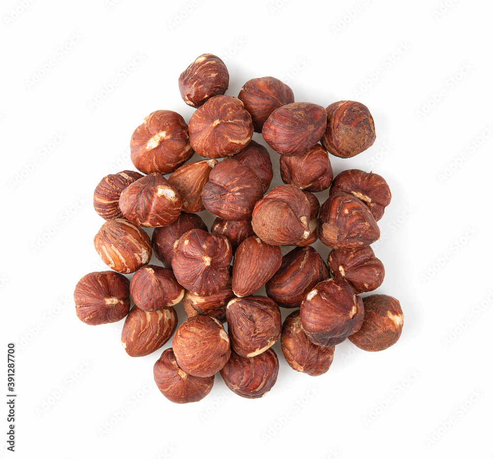 hazelnuts isolated on white background. Top view hazelnuts isolated on white background. Top view