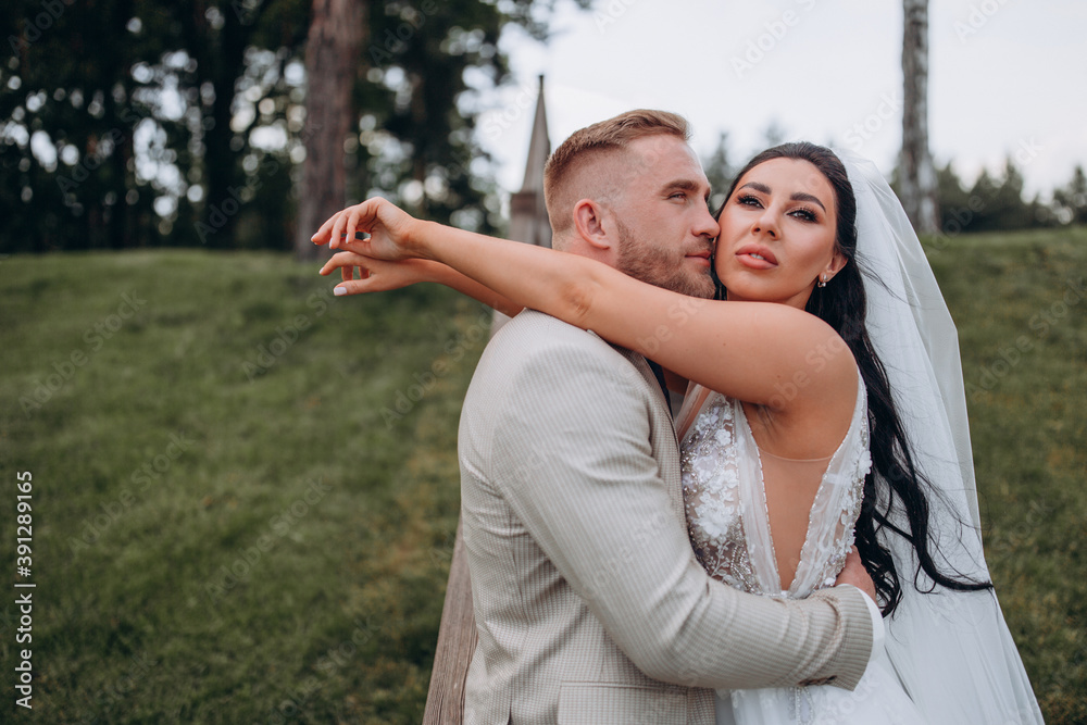Portrait of the bride and groom. Walk the newlyweds in the open air. Beautiful summer photo session.
Portrait of the bride and groom. Walk the newlyweds in the open air. Beautiful summer photo session.