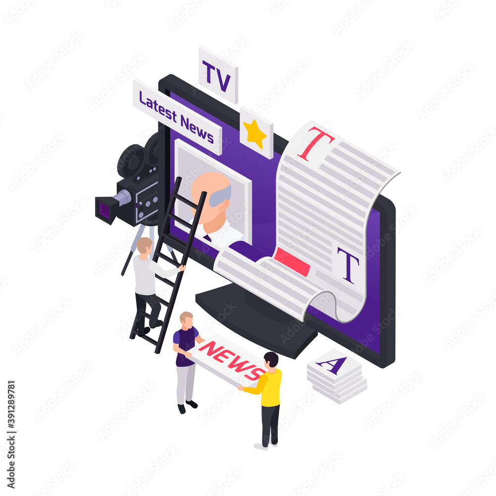 News Production Isometric Composition
