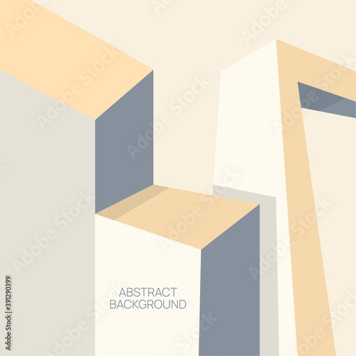 Cubism abstract minimalism vector illustration. Architectural forms in pastel colors. Geometric shapes in perspective.